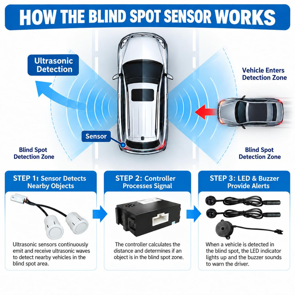 Riloer Blind Spot Sensor Ultrasonic Detection System with LED Alert White
