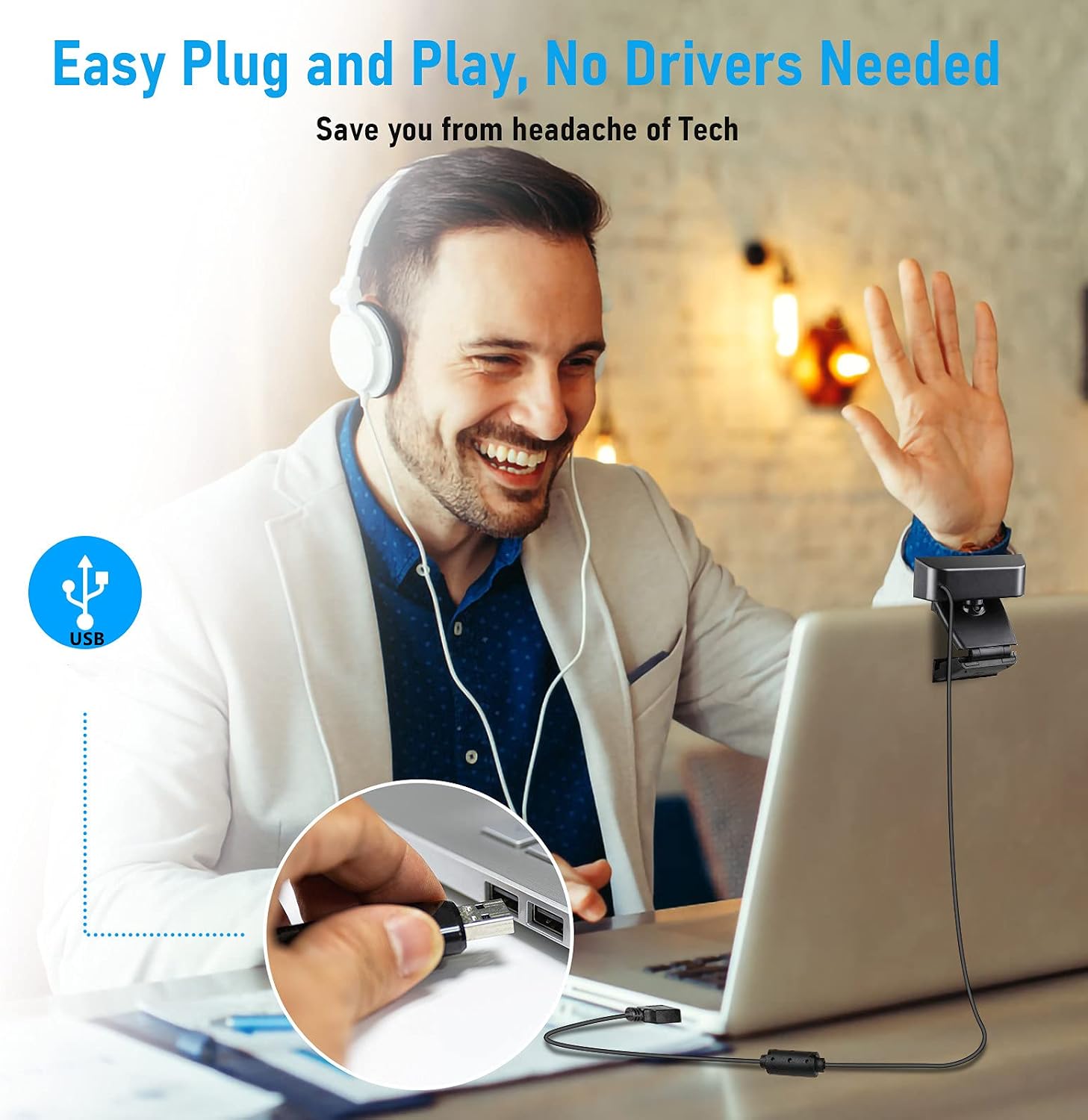 Webcam with Microphone & Privacy Cover, 1080P HD Web Computer Camera, USB Plug and Play Laptop PC Desktop Camera