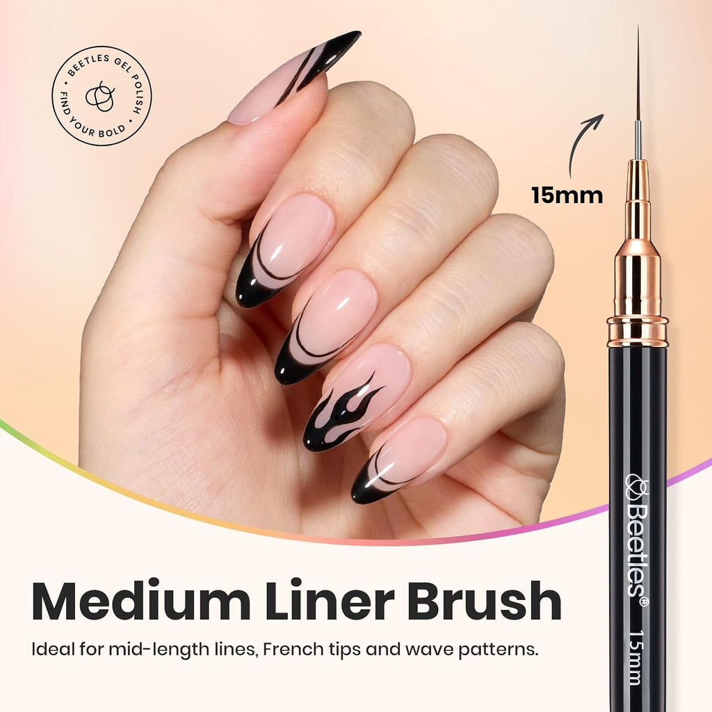 Beetles Liner Brushes for Nails 5pcs, Metallic Nail Art Brushes Black