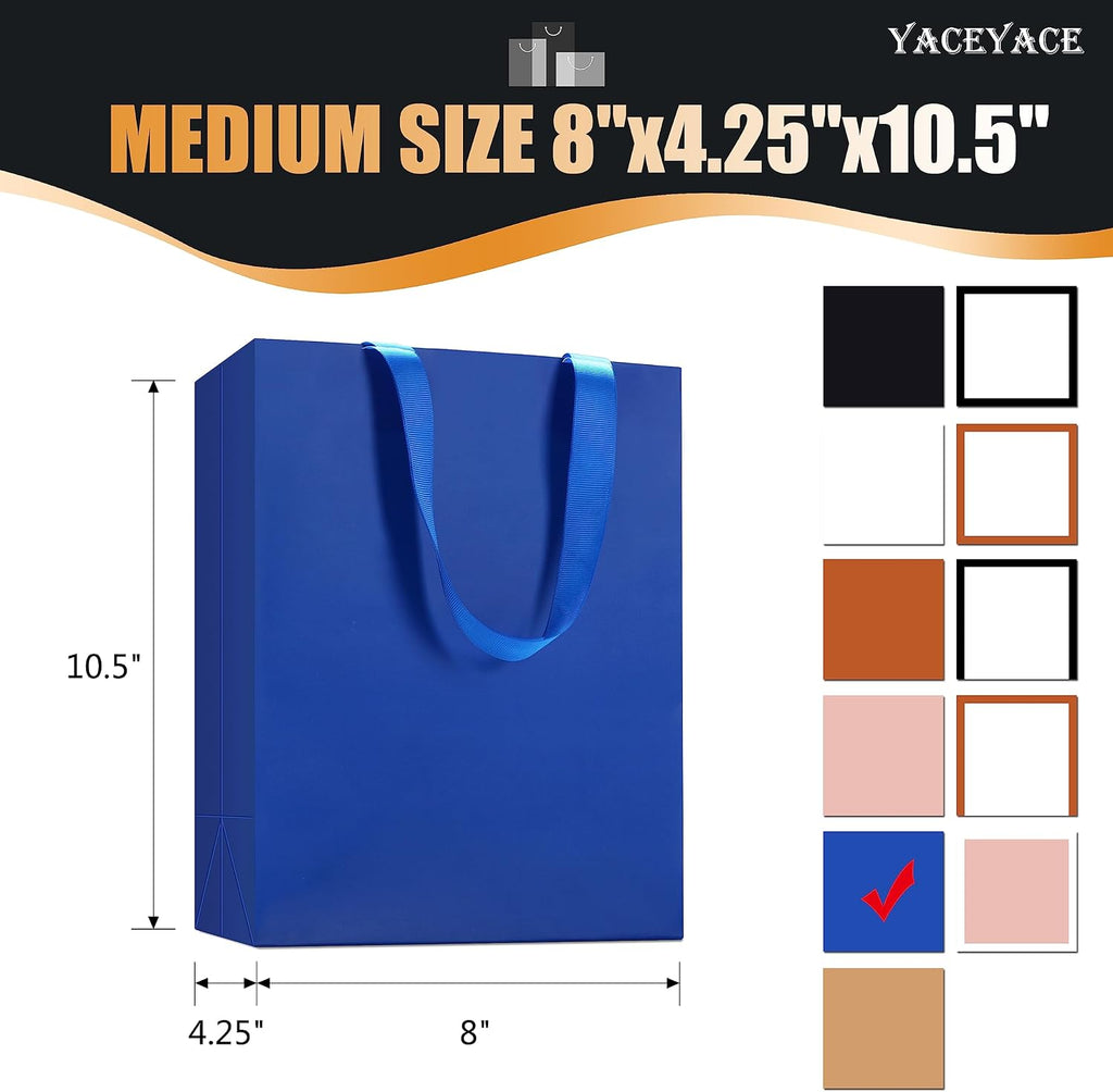 Blue Gift Bags Bulk, 20Pcs 8"x4.25"x10.5" Medium Blue