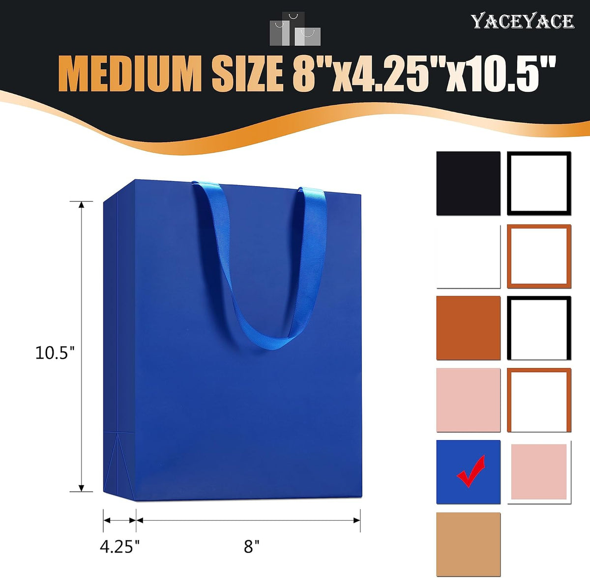 Blue Gift Bags Bulk, 20Pcs 8"x4.25"x10.5" Medium Blue