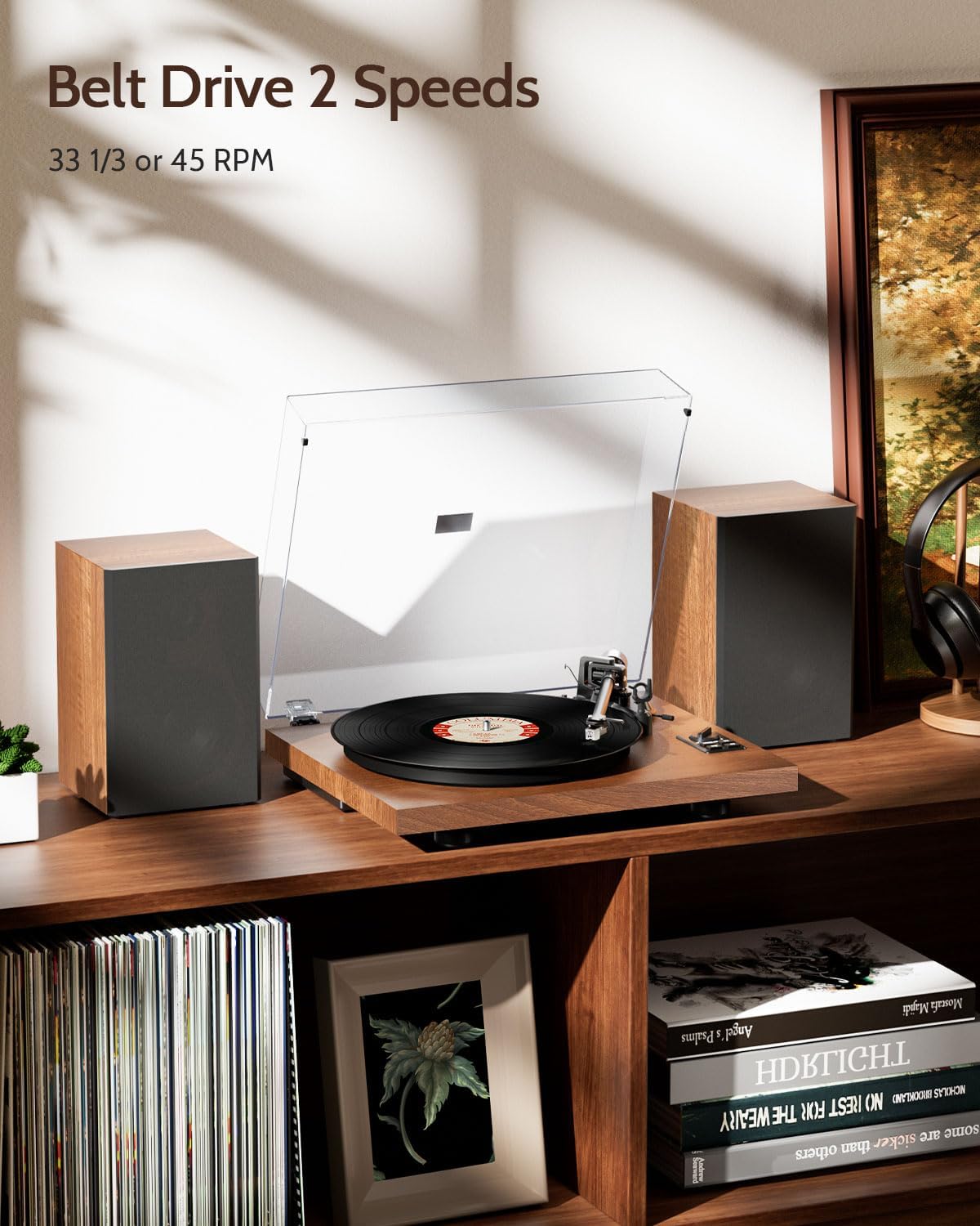 1 BY ONE Bluetooth Turntable HiFi System with 36 Watt Bookshelf Speakers | Patend Designed Vinyl Record Player with