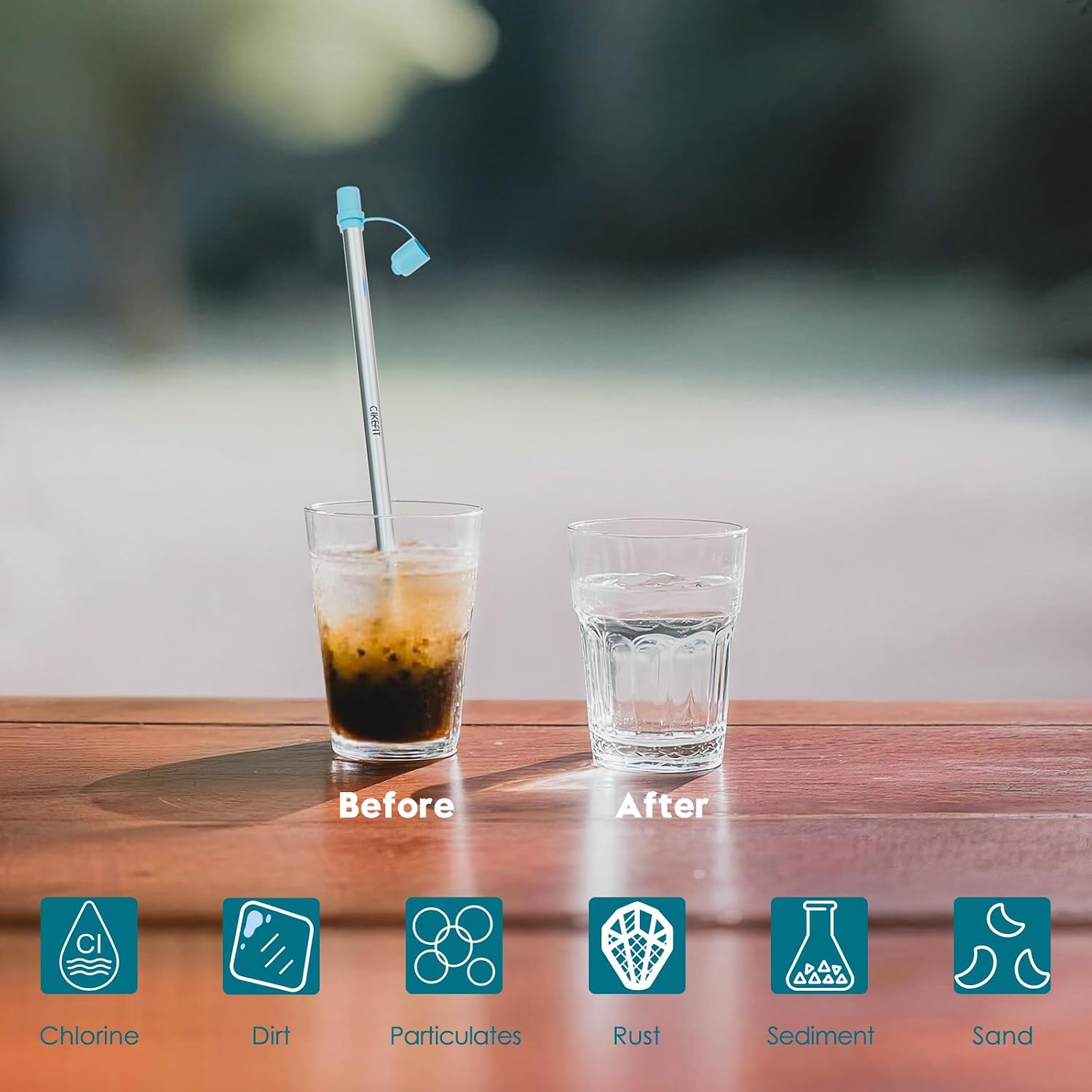 Personal Survival Straw.316L Stainless Steel Reusable Water Filter Straw Portable Water Purifier Straw for Camping