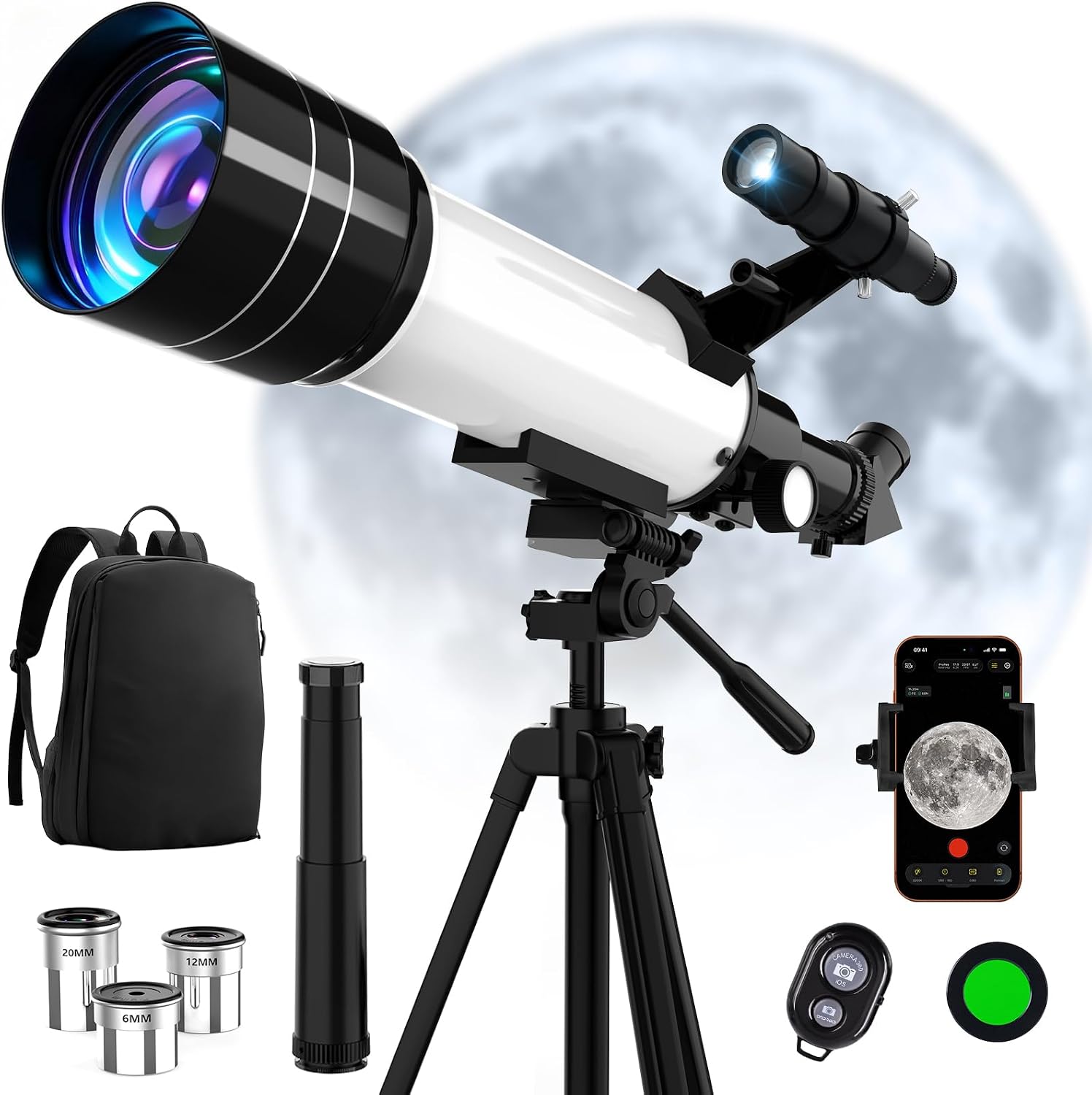 Telescope, Telescope for Adults & Kids, 70mm Aperture 400mm Refractor Telescopes for Astronomy Beginners with AZ