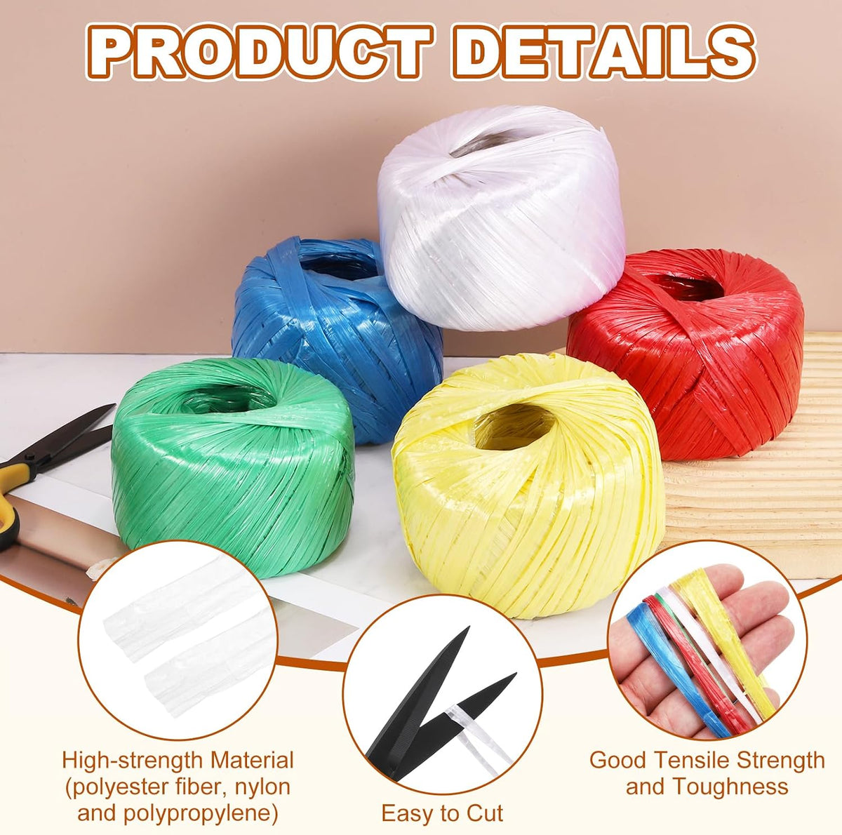 Polyester Nylon Plastic Rope Twine 100m/328ft Cord White
