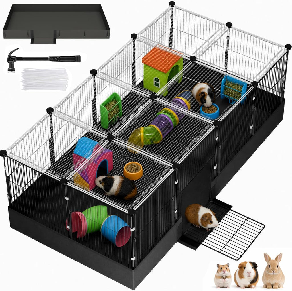 20 Panels Guinea Pig Cages with Waterproof Liner, 48" x 24" x 16" Enclosed Rabbit Cage, Expandable Small Animal Plaype