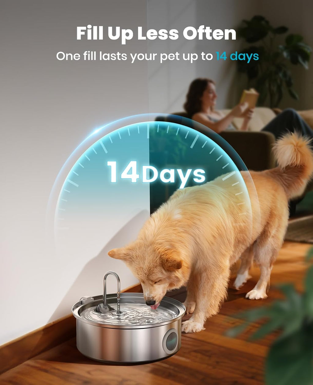 Dog Water Fountain Stainless Steel for Large/Medium Dogs,7L/230oz Pet Fountain with Visual Water Level,Ultra-Quiet