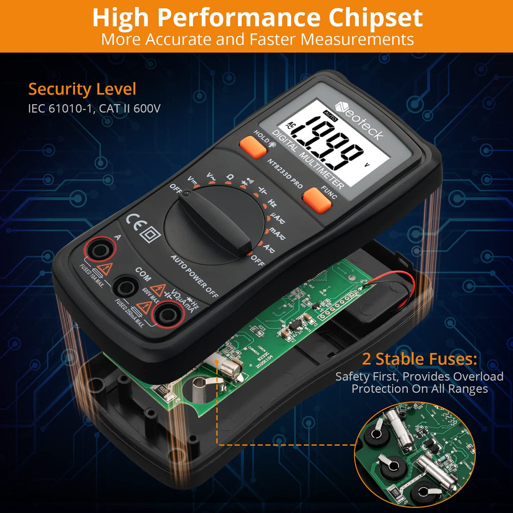 Neoteck Auto-Ranging Digital Multimeter with Backlit LCD,2000 Counts