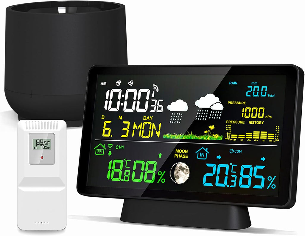 Wireless Rain Gauge and Weather Station, Digital Rain Gauge Outdoor Home Weather Stations with Thermometer