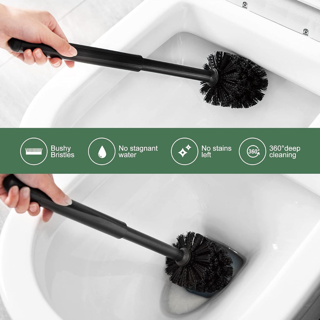 Toilet Plunger and Brush Set, 2-in-1 Compact Holder, Black | Unclogs Toilets, Deep Cleans Bowls, Nylon Bristles