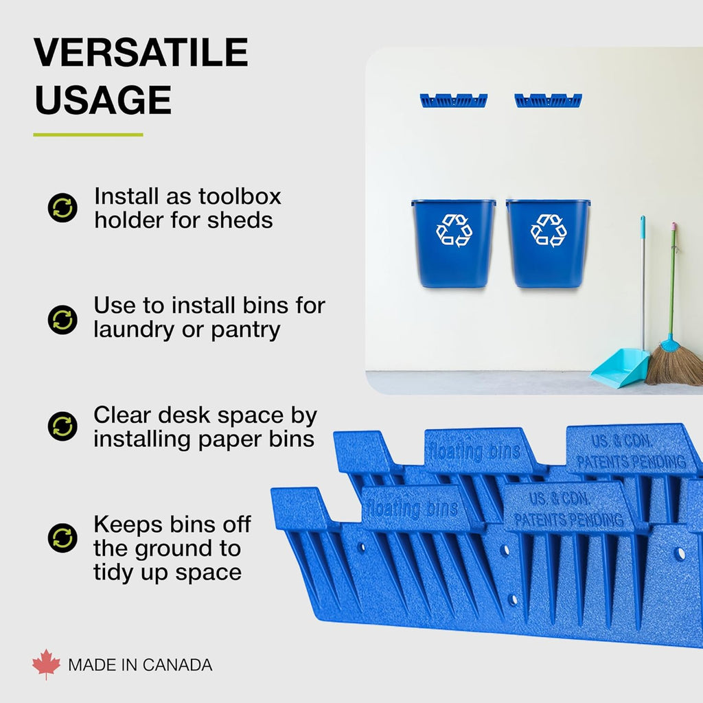 Recycle Bin Wall Mount (2 Pack) – Heavy-Duty Garage Organizer & Trash Can Holder, Space-Saving Blue Bin Hanger for