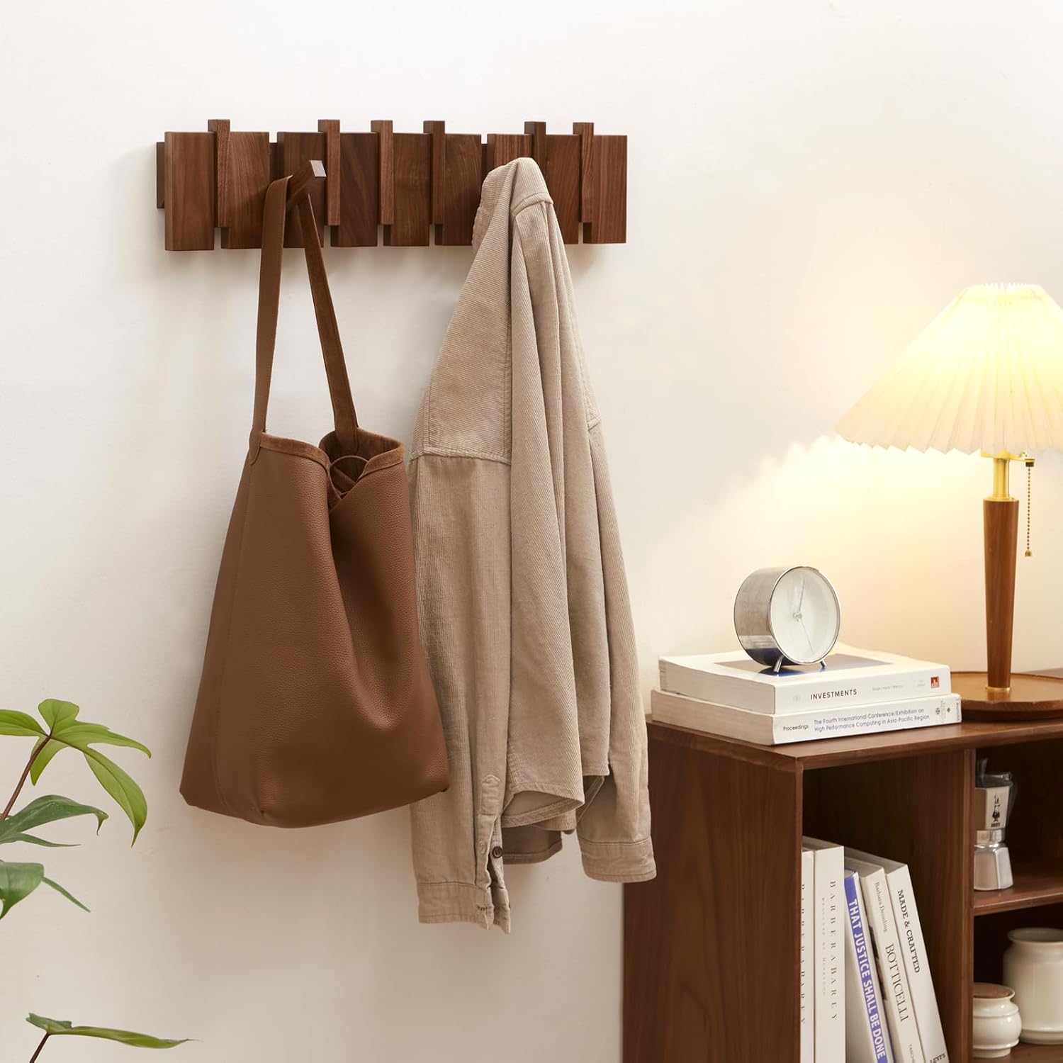 Wood Coat Rack Wall Mount, Coat Hooks Hanger Wall Mounted, Heavy Duty Wall Coat Rack with 8 Hooks for Hanging