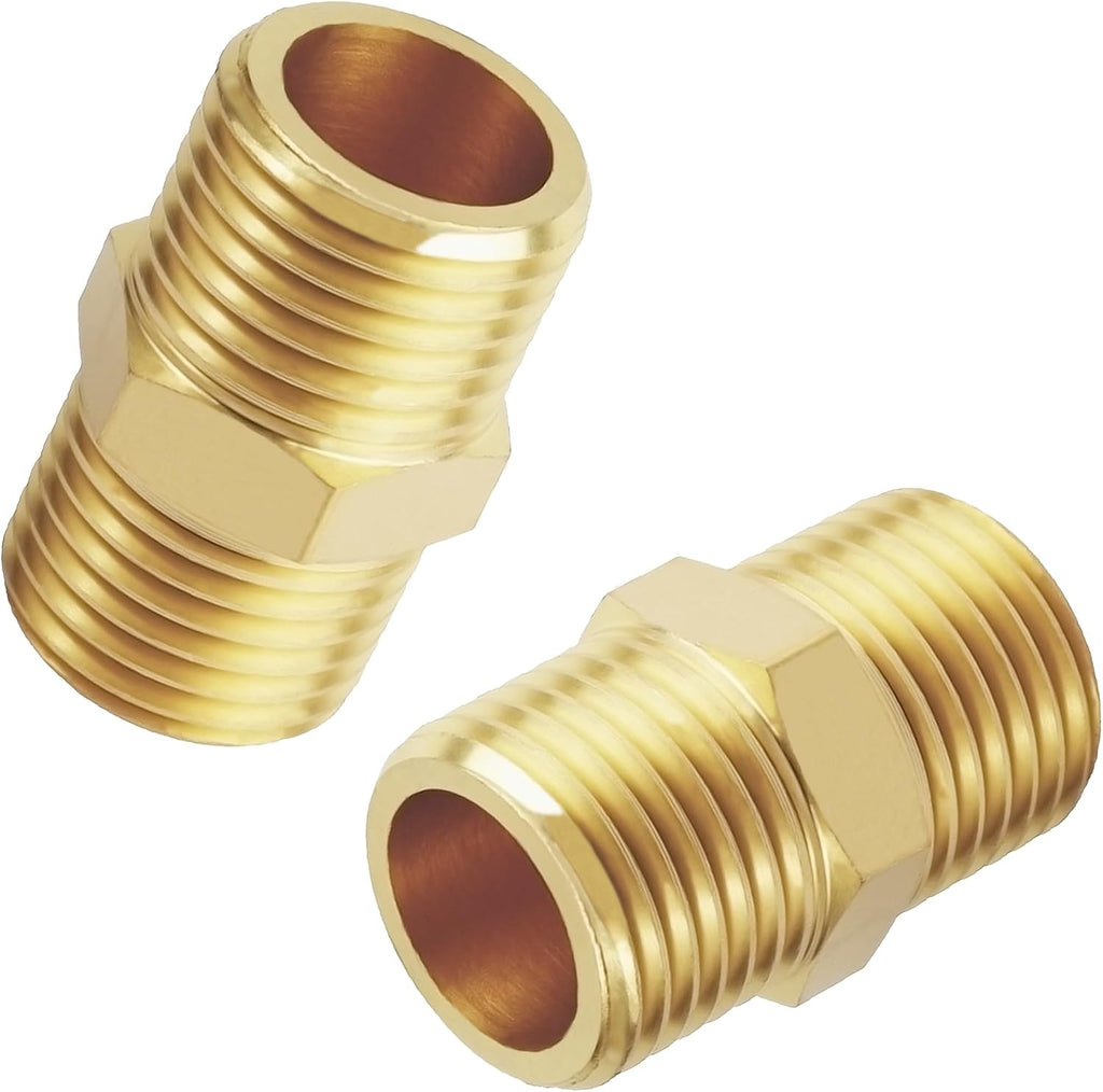 YOUHO 2-Pack 1/2" NPT Male Thread Brass Pipe Nipple Adapter Fittings