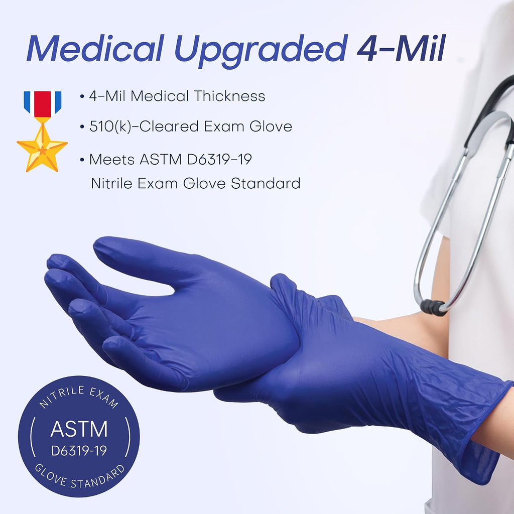 Nitrile Exam Gloves, 4 Mil MED+ Powder-Free Latex-Free Cooking Food-Safe Disposable Medical Gloves Blue Violet 100Ct