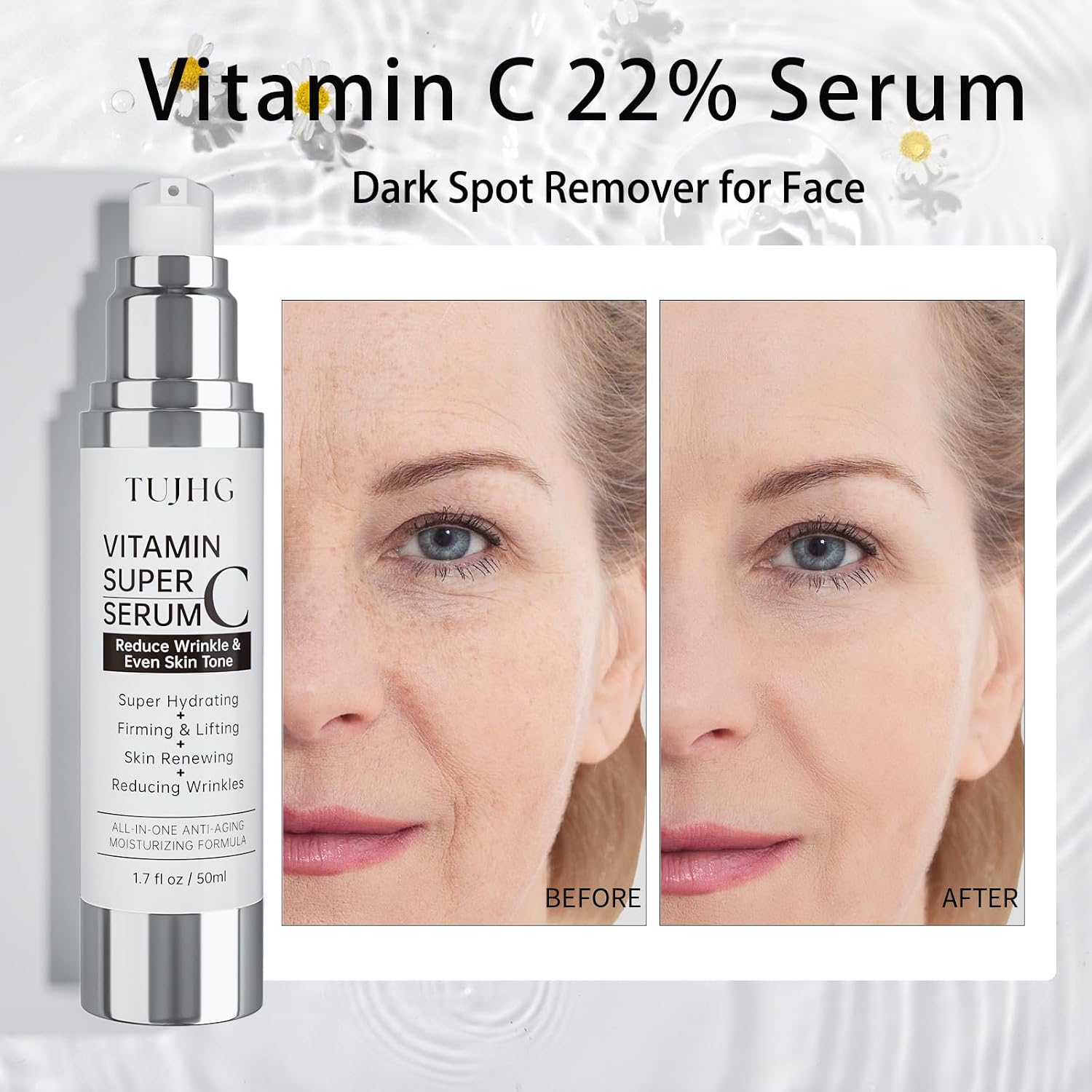 Vitamin C Retinol Serum for Face, Brightening & Anti-Aging with Hyaluronic Acid, Vitamin E, Peptides, Collagen