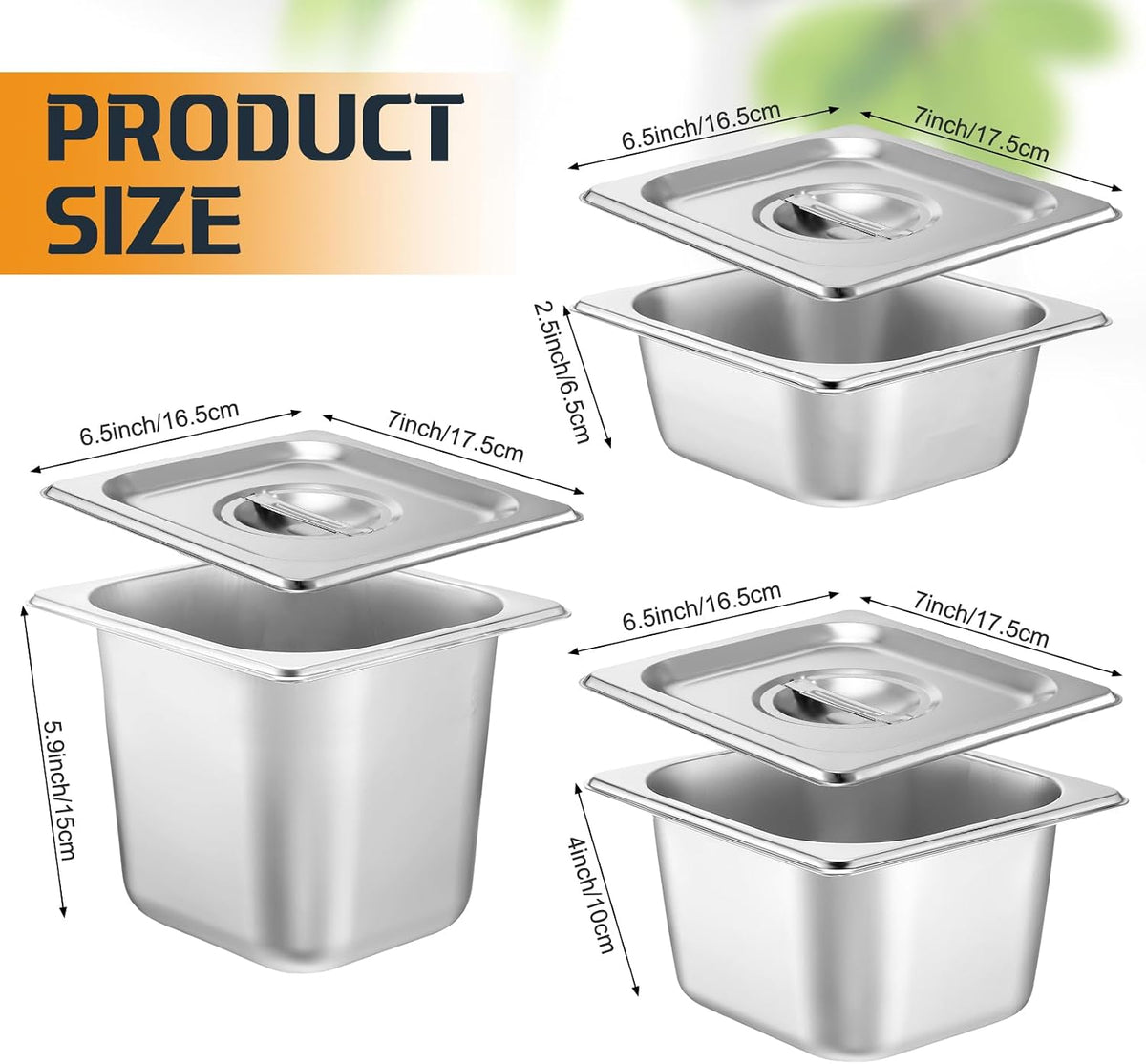 12 Pack 1/6 Size Stainless Hotel Pans with Lids