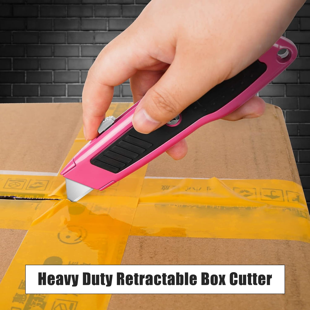 2 Pack Box Cutter Retractable, Heavy-Duty Utility Knife, Metal Body