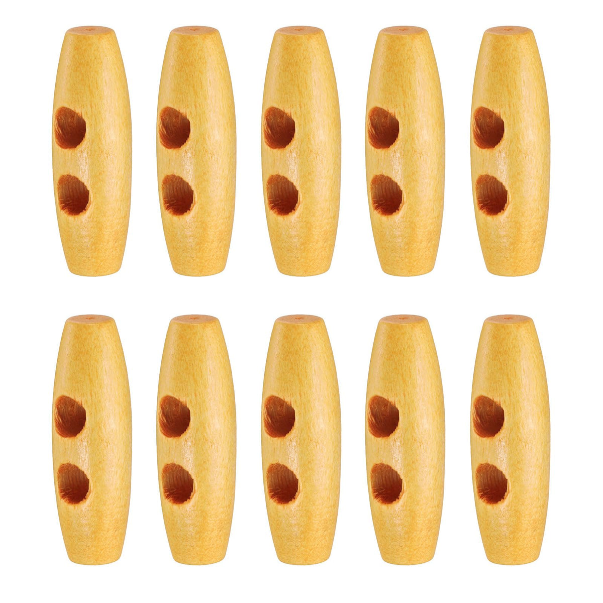35mm / 1.4" Wooden Toggle Buttons 10pcs 2-Hole, Beige
