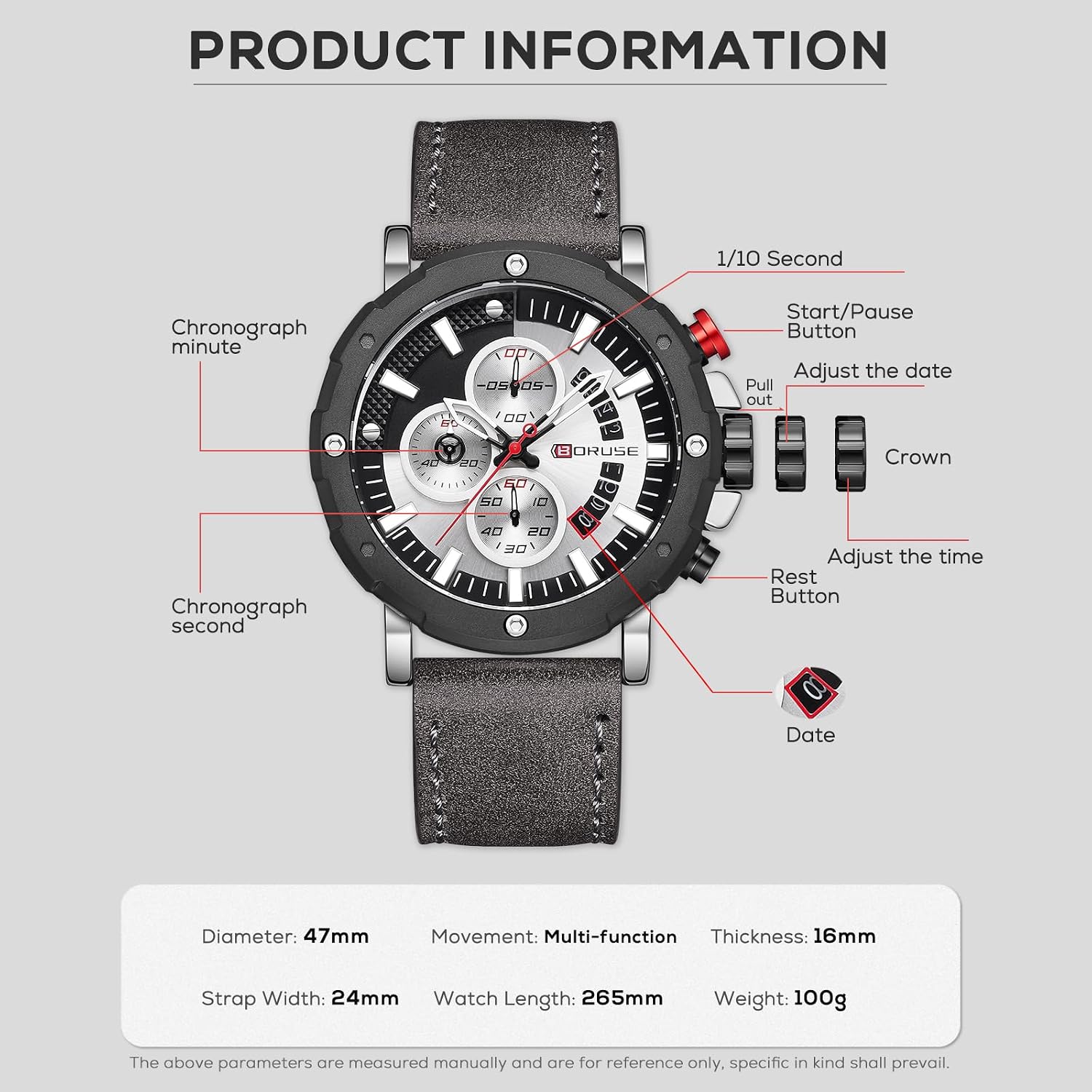 Mens Watches Luxury Chronograph Classic Waterproof Watch Large Face Analog Luminous Fashion Leather Analog Quartz