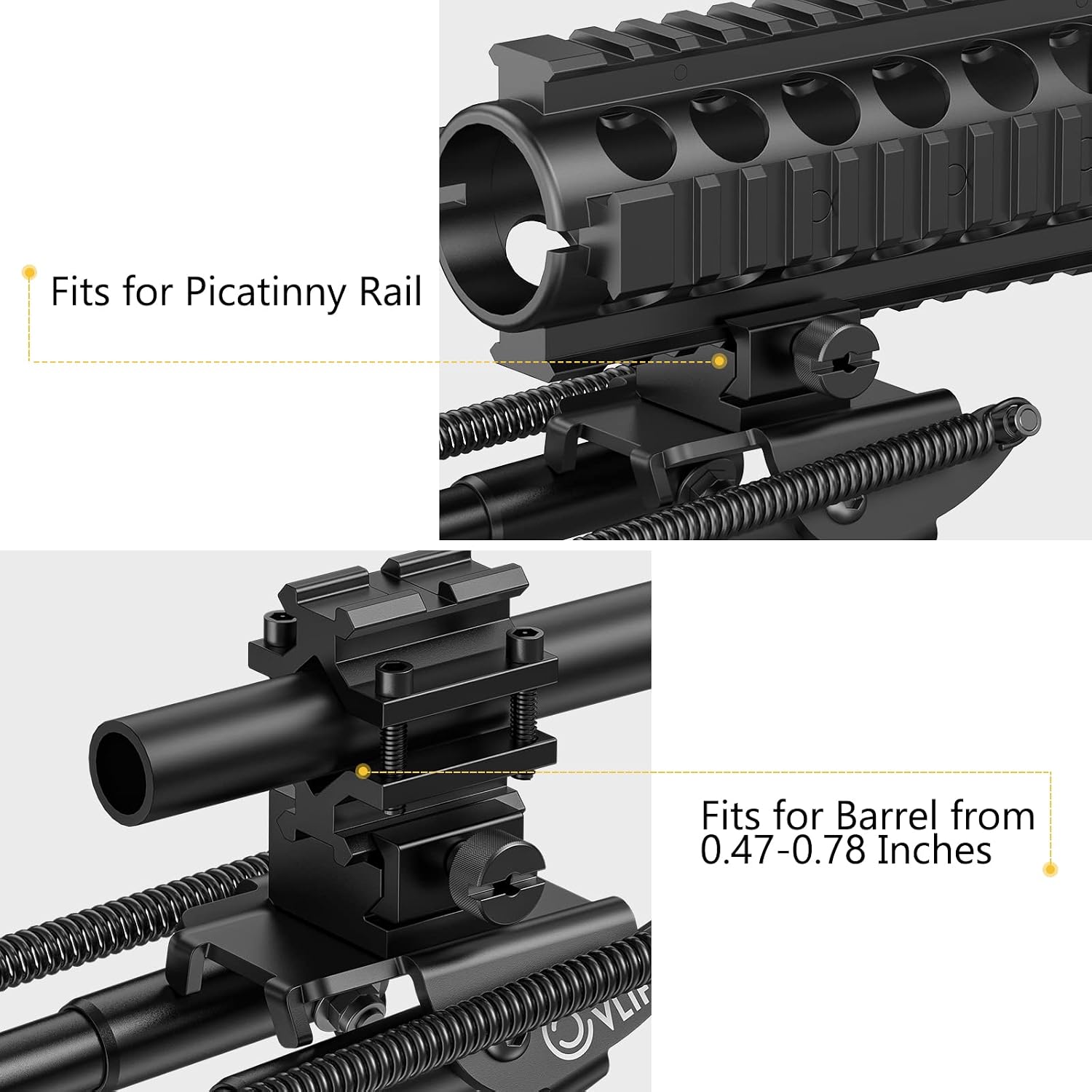 Rifle Bipod 6 to 9 Inches Picatinny Bipod for Hunting and Shooting | With Barrel Clamp Adapter, Sling Swivel Adapter