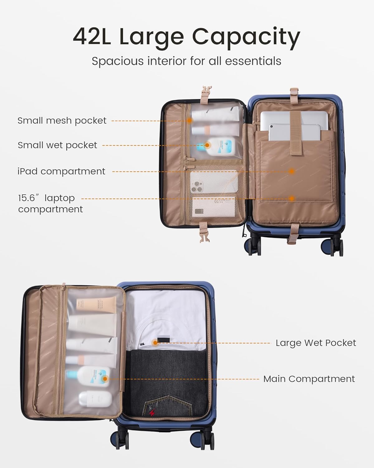 Carry On Luggage 22x14x9 Airline Approved with Spinner Wheels, 20 Inch Small Carry On Suitcase with TSA Lock