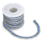3 Yards 3 Rows Rhinestone Trim, Crystal Close Chain for Wedding,Light Blue