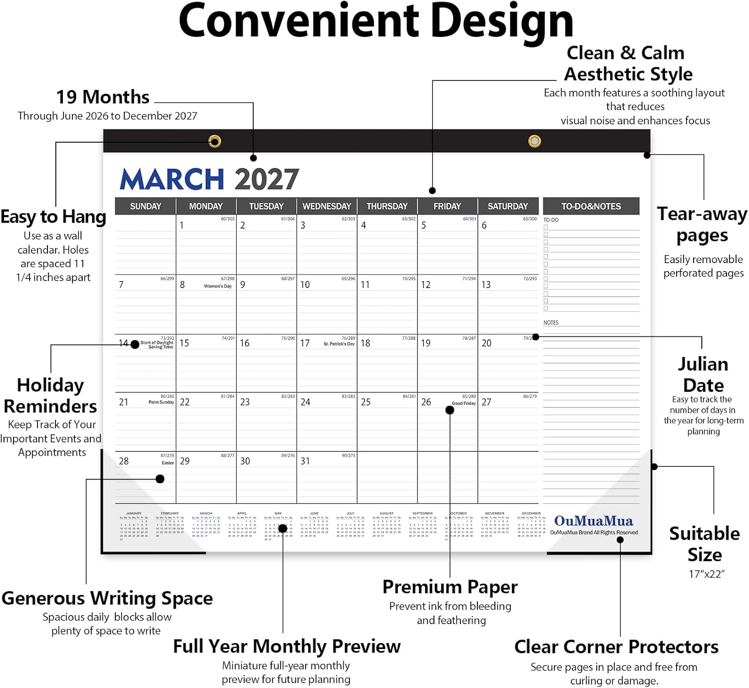 Large Desk Calendar 2026-2027 - 19 Months from Jun. 2026 through Dec. 2027, 22 x 17 Inches Desktop Wall Calendar with
