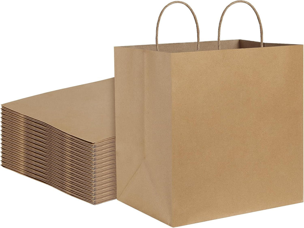 Kraft Paper Bags with Handles 12x7x12 Inch Large Brown 100 Bulk