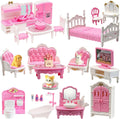 Dollhouse Furniture Set - 38 Pcs,Miniature Accessories with Cat,Dog, Kitchen, Bedroom, Living Room & Bathroom - Doll