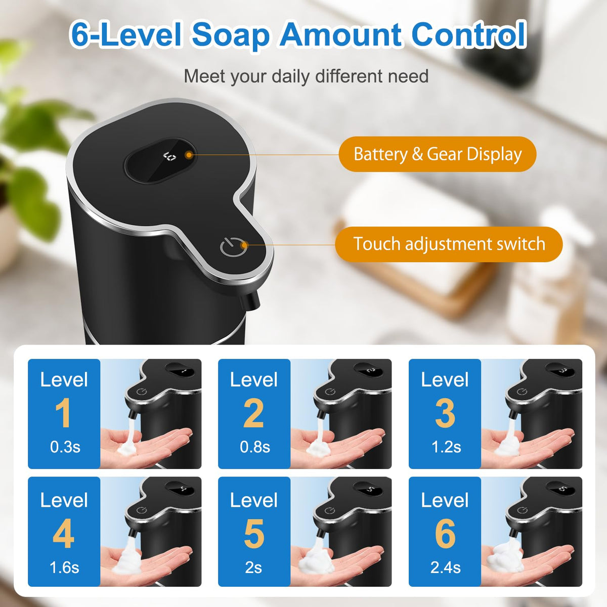 Automatic Foaming Soap Dispenser Digital Display, 6-Level Foam Adjustable