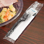 450 Plastic Cutlery Packets - Knife Fork Spoon Napkin Salt Pepper Sets | Black Silverware Sets Individually Wrapped