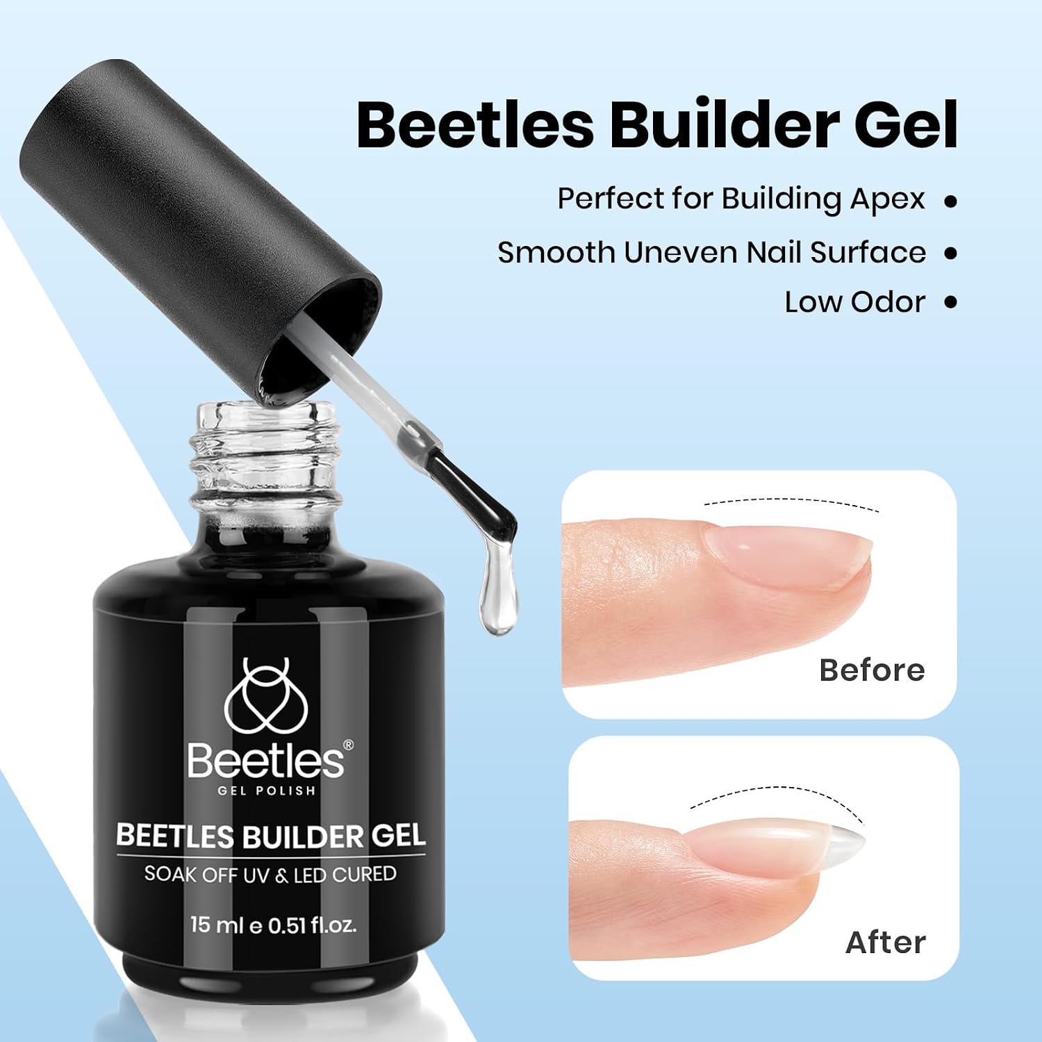 Beetles 3Pcs 15 ml Builder Nail Gel with Base and No Wipe Top Coat | Gel Polish Kit for Gloss Finish and Long-Lasting