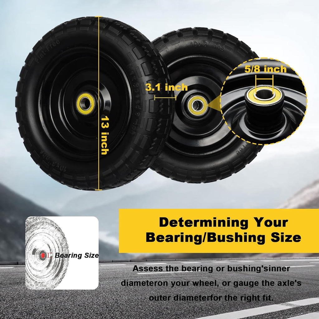 13 Inch Solid Rubber Tires, 4.00-6 Tire Flat Free with 5/8" Bearings, 2.17" Offset Hub for for GOR Garden Carts
