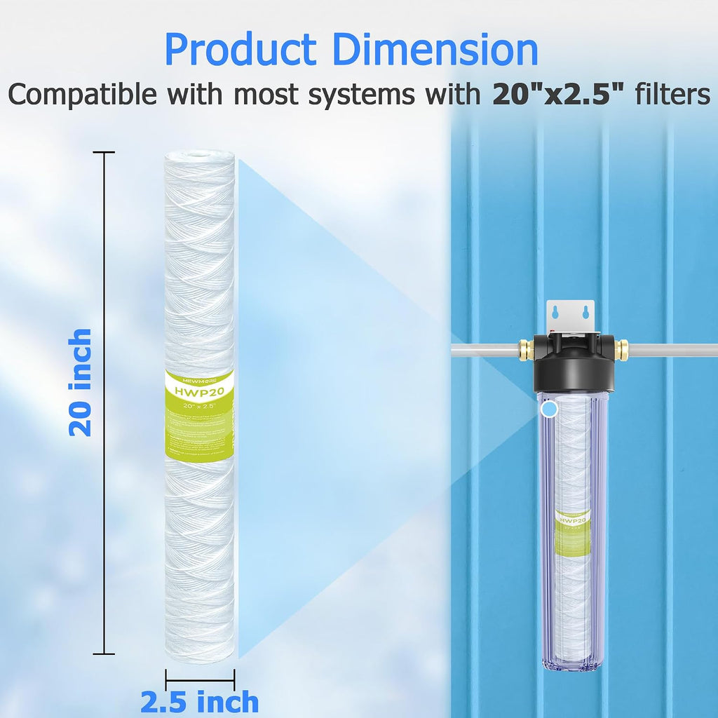 20 Micron Whole House Water Filter Cartridge, 20" x 2.5", 6-Pack