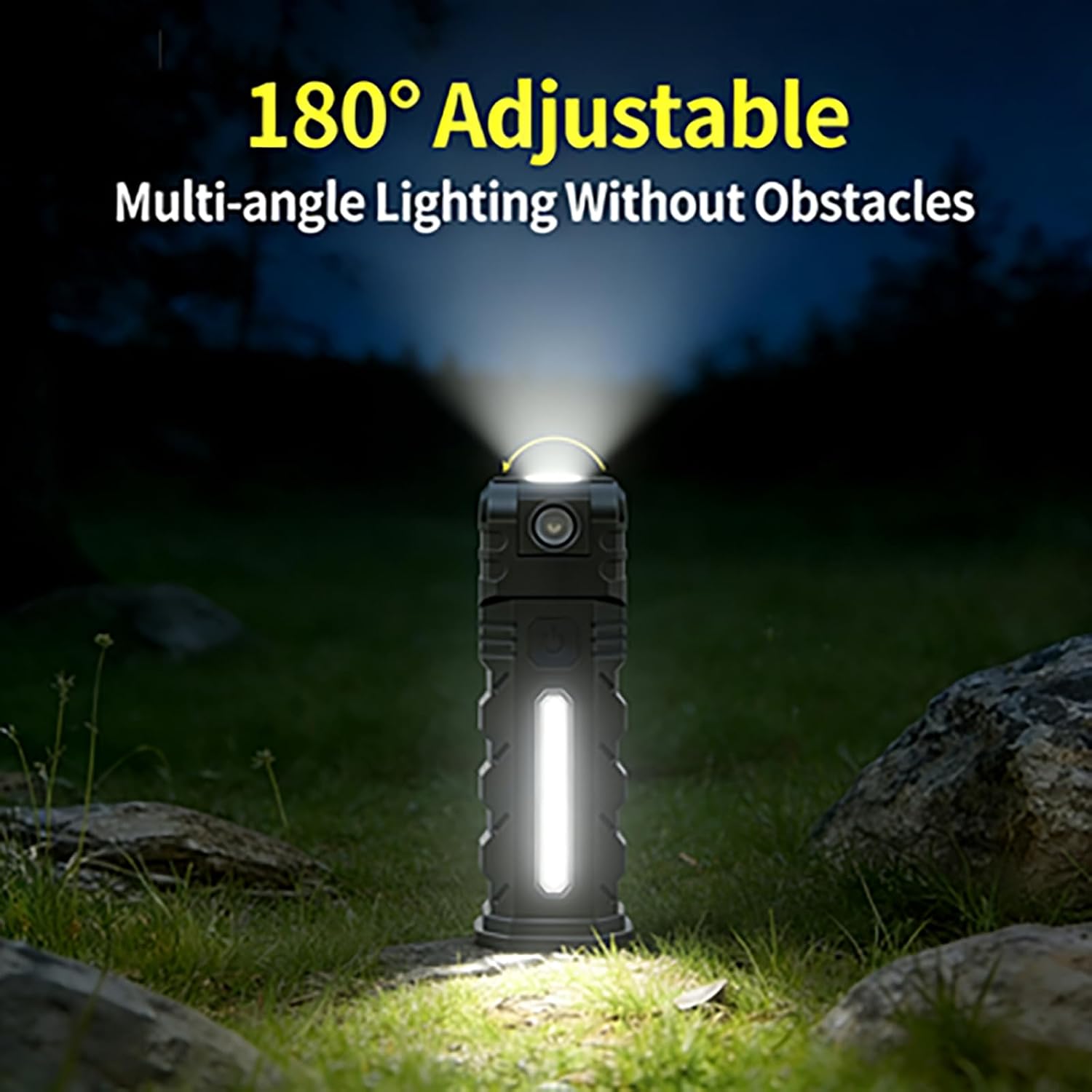 180° Rotating Head LED Work Light – Dual Beam, Magnetic Base, USB-C Rechargeable, Mini Keychain Clip Light for