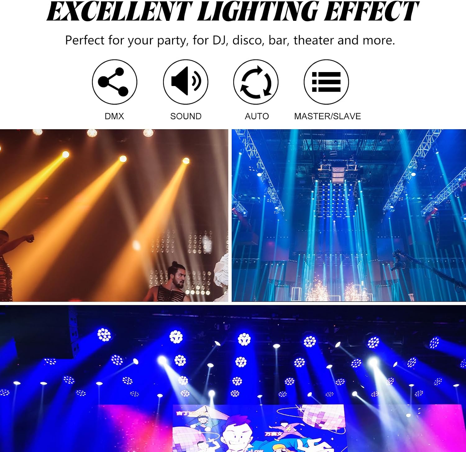 Outdoor Waterproof Par Lights, IP65 Stage Light, LED Uplights with DMX512 Sound Activated, DJ Lighting for Christmas