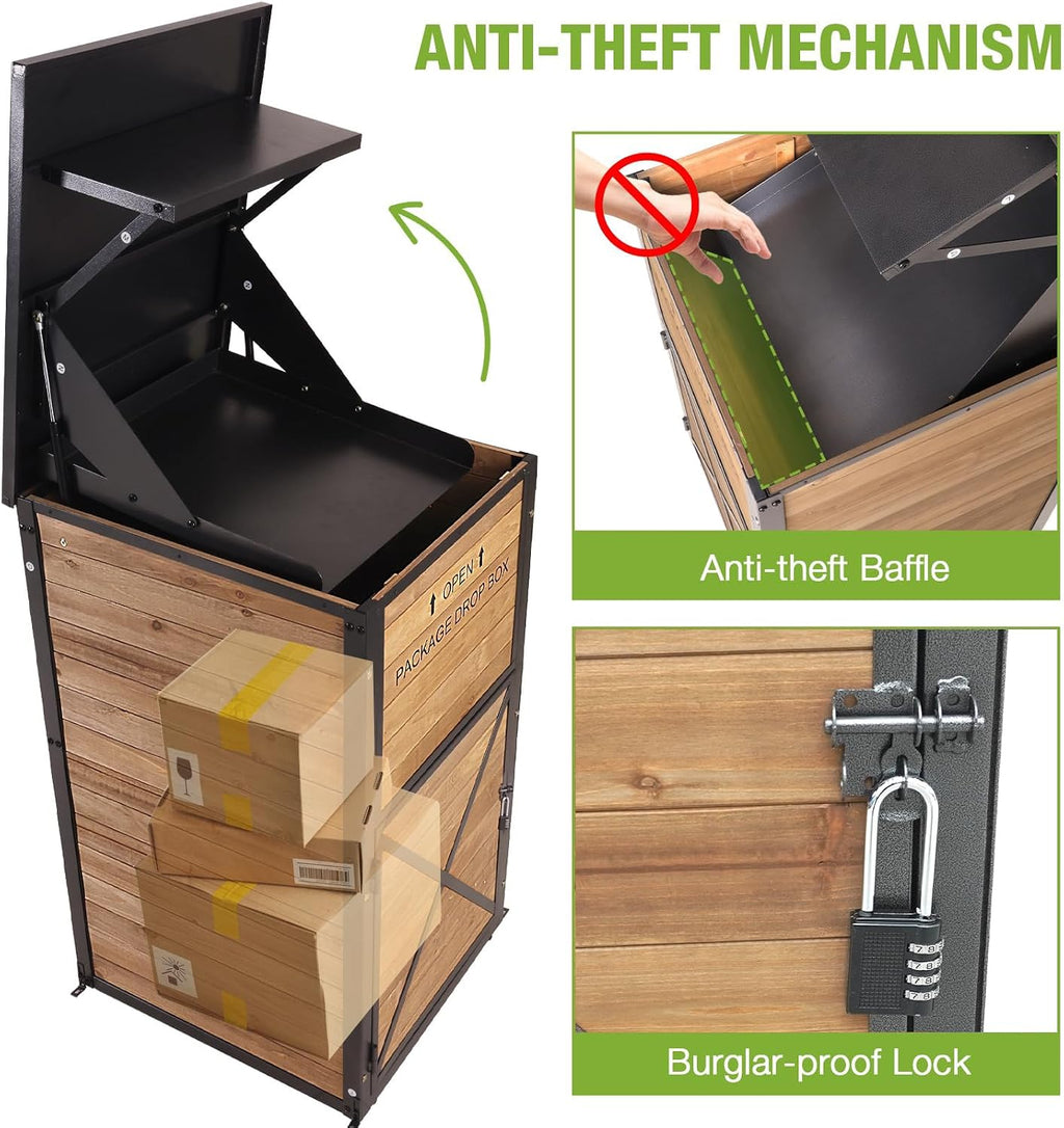 Package Delivery Boxes for Outside, Metal Frame Large Parcel Drop Box with Combination Lockable, Secure Anti Theft