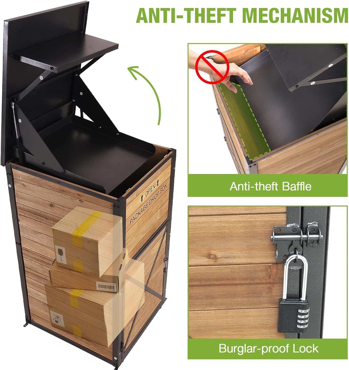 Package Delivery Boxes for Outside, Metal Frame Large Parcel Drop Box with Combination Lockable, Secure Anti Theft