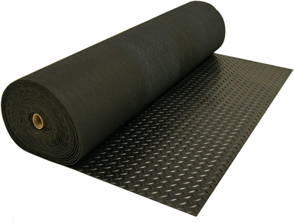 Diamond-Plate Rubber Flooring Roll - 3 mm x 4 ft x 7 ft Roll - Black