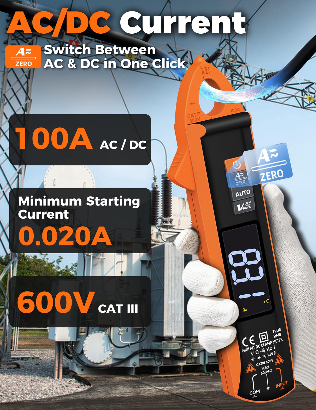 Digital Clamp Meter POROMETISTO, 1mA/mV High-Precision AC/DC Multimeter