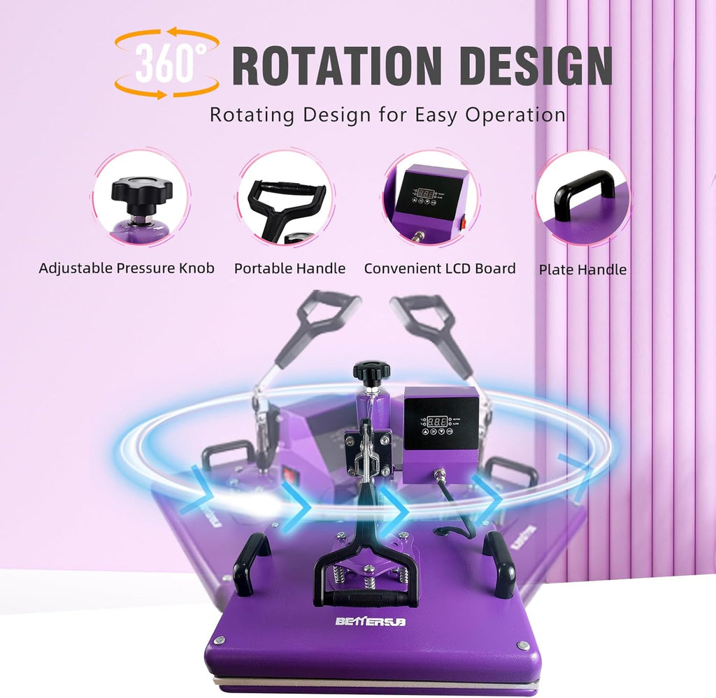 5 in 1 Heat Press Machine 12x15 inch, Industrial-Quality Sublimation Press with 30oz Tumbler Attachment & Curved Hat