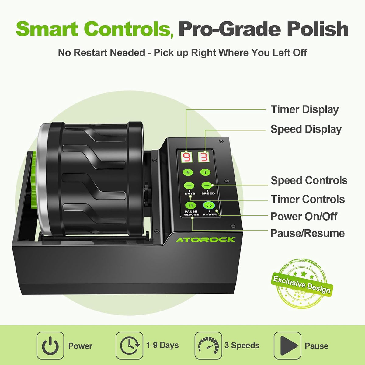 A1 Professional Rock Tumbler Kit, 4LB Extra-Large Barrel with Cutting-Edge Brushless Motor, Adjustable Speed & Timer