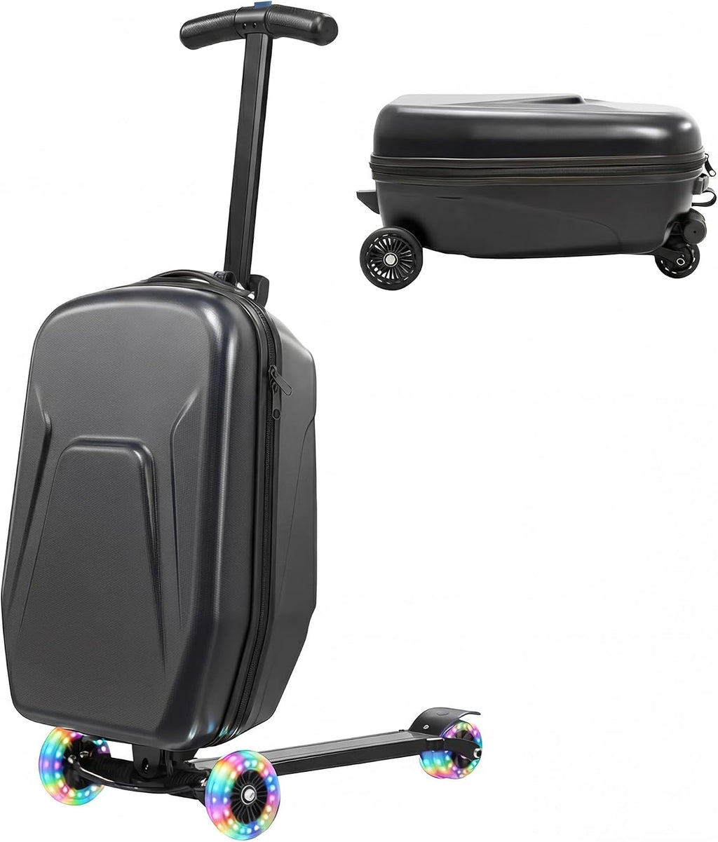 20" Hardshell Scooter Suitcase for Kid & Adult Foldable 2 in 1 Ride on Carry on Travel Trolley Scooter Luggage With