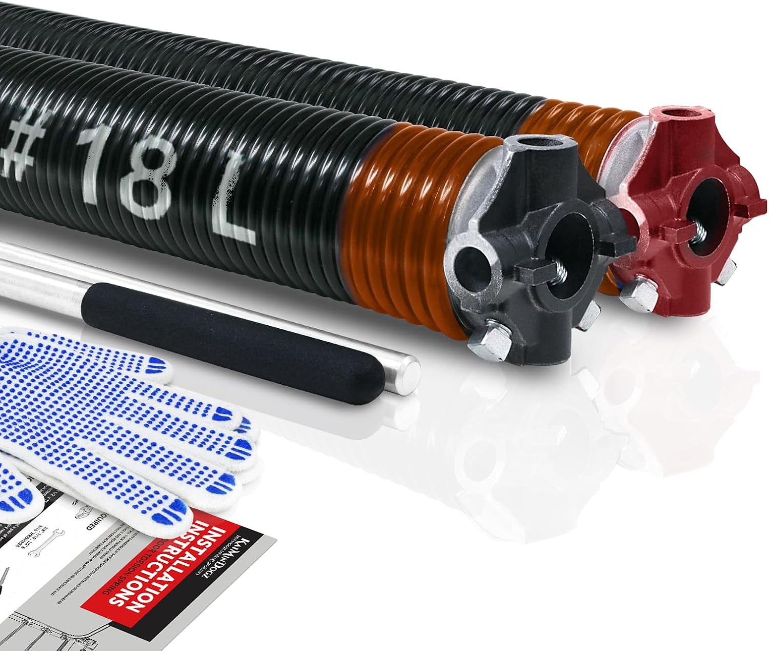 Pair of 2" Garage Door Torsion Springs Set with Non-Slip Winding Bars & Gloves, High Quality Precision