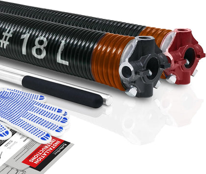 Pair of 2" Garage Door Torsion Springs Set with Non-Slip Winding Bars & Gloves, High Quality Precision