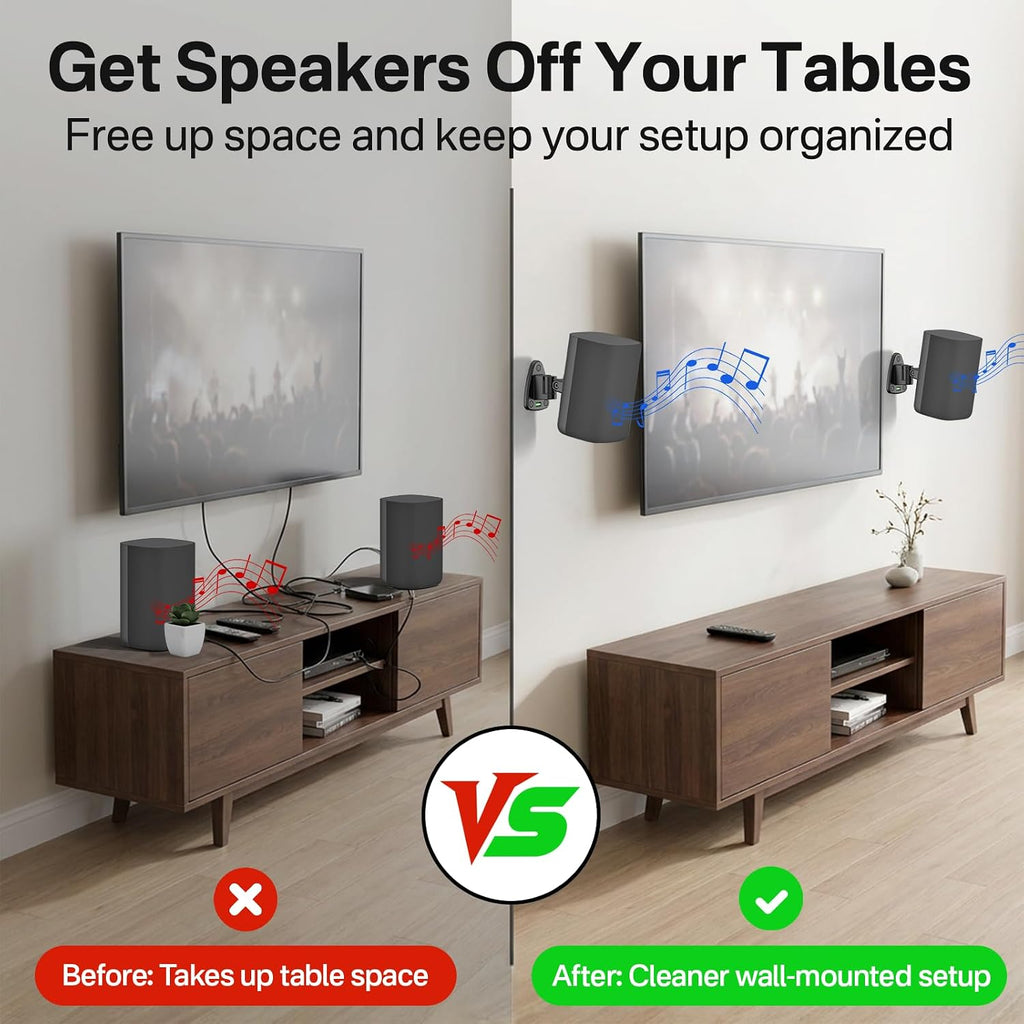 Heavy-Duty Speaker Wall Mounts for Roku Wireless Speaker Mount - Tilt & Swivel Adjustable Speaker Mounting Brackets