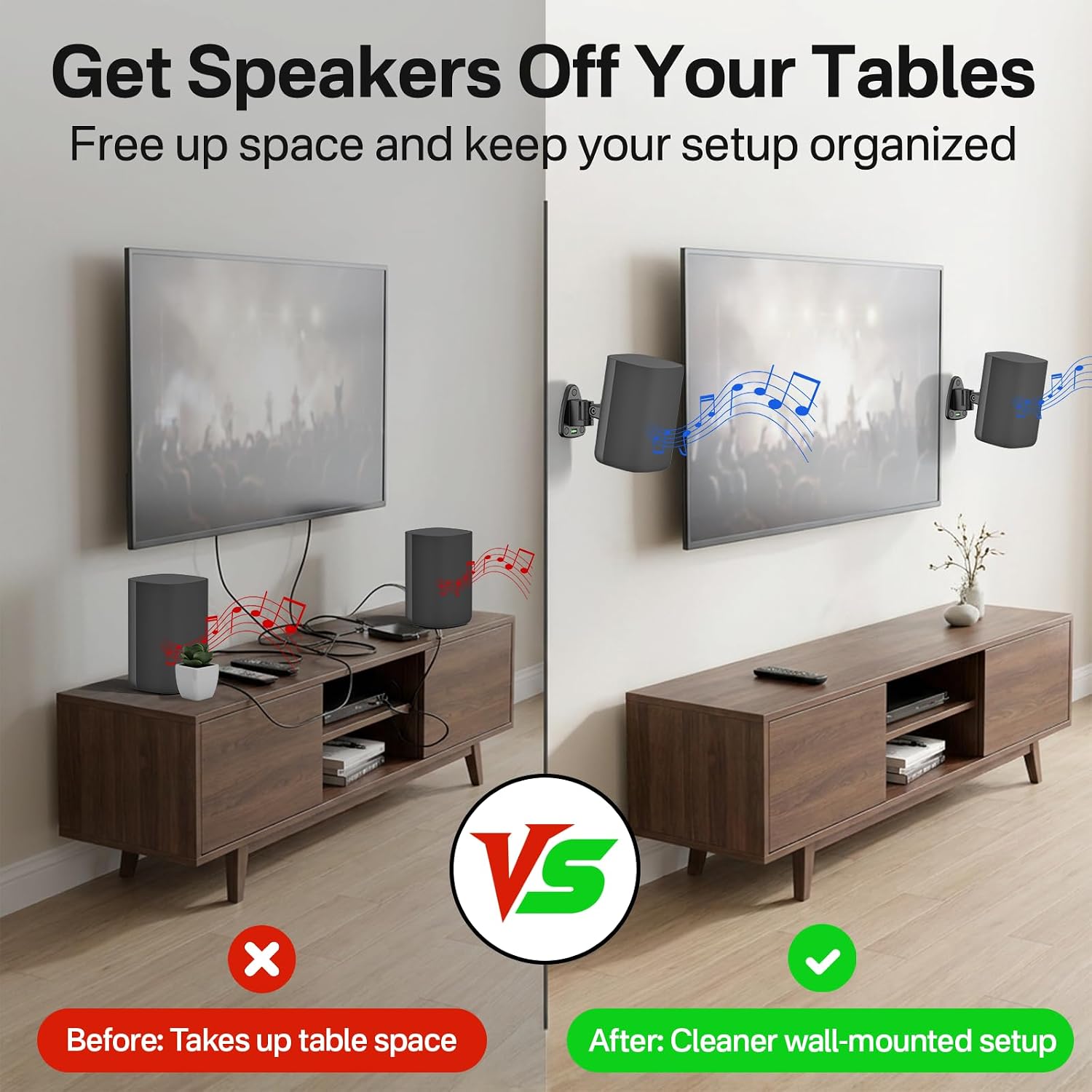 Heavy-Duty Speaker Wall Mounts for Roku Wireless Speaker Mount - Tilt & Swivel Adjustable Speaker Mounting Brackets