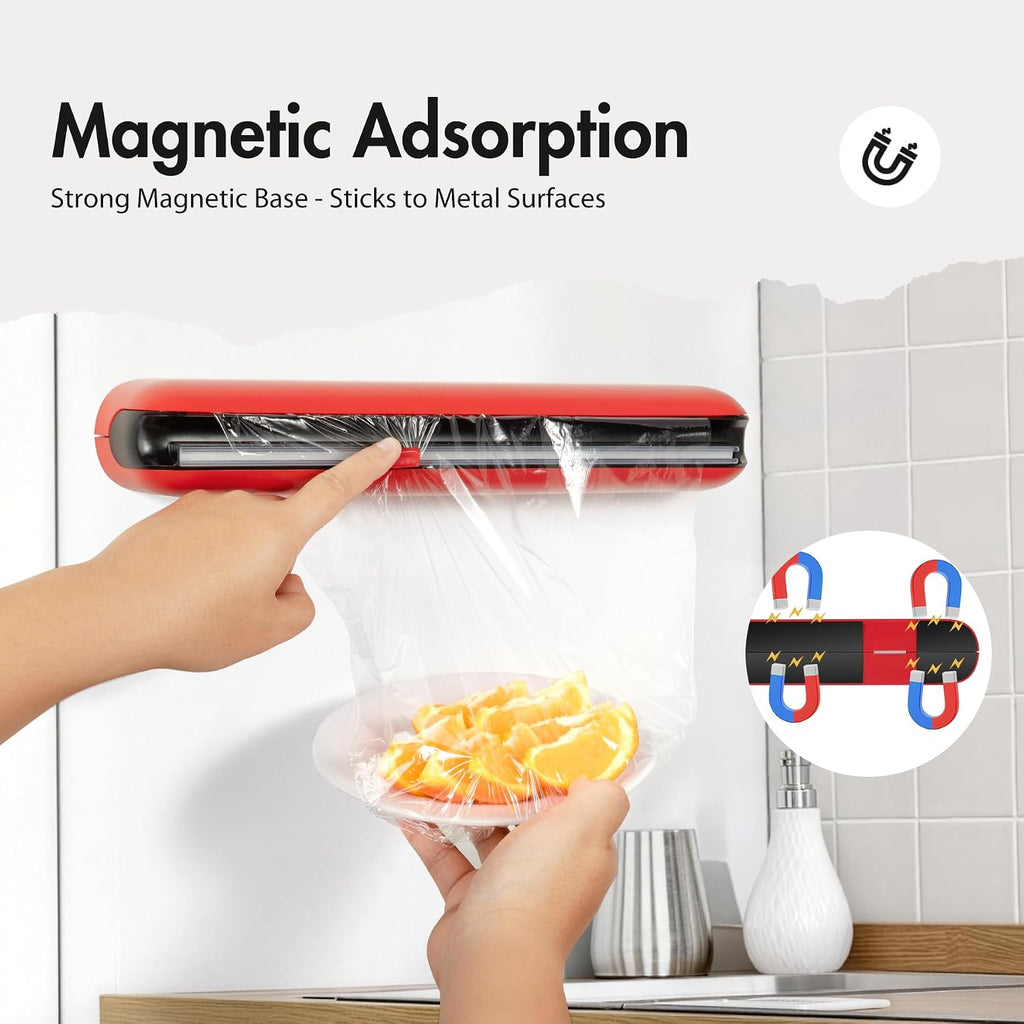 Aluminum Foil & Plastic Wrap Dispenser with Cutter - Easy One-Hand Operation, Space-Saving Kitchen Organizer for