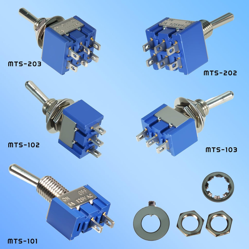 18PCS 5Values Mini Toggle Switch SPST Assortment Kit 6A 125V ON/Off/ON 2/3/6 Pin 2/3 Position Micro Rocker Switches (5Values 18pcs)