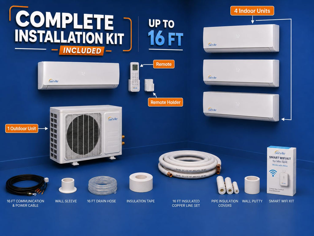 Mini Split AC/Heating System, 4 Zone, White, 36000 BTU